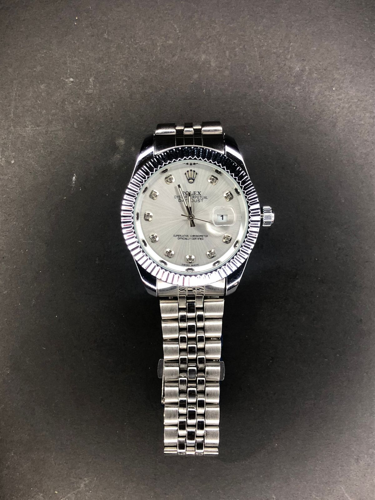 Luxury Silver Diamond Dial Watch