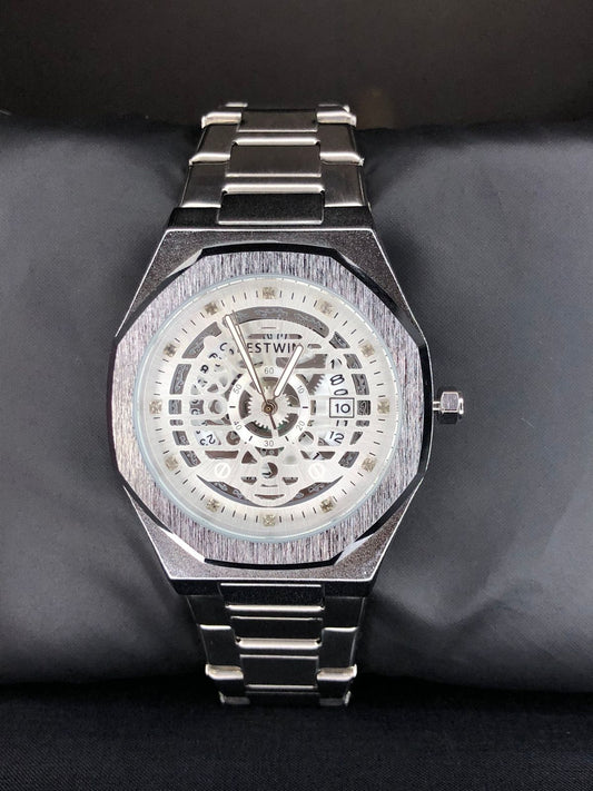 Silver Skeleton Luxury Watch